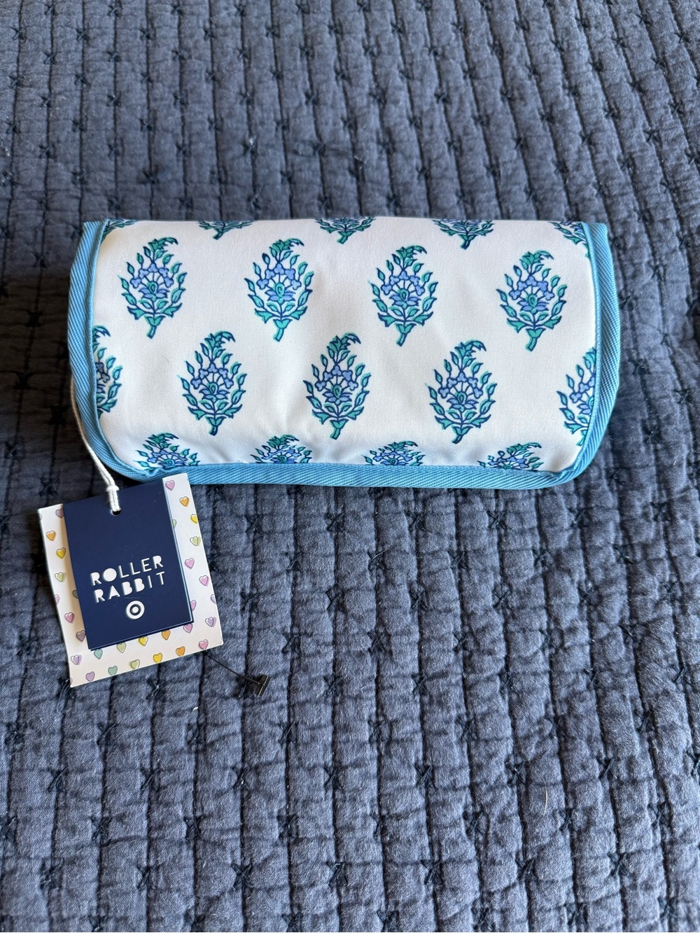 Roller Rabbit White Cosmetic Pouch with Blue Floral Print